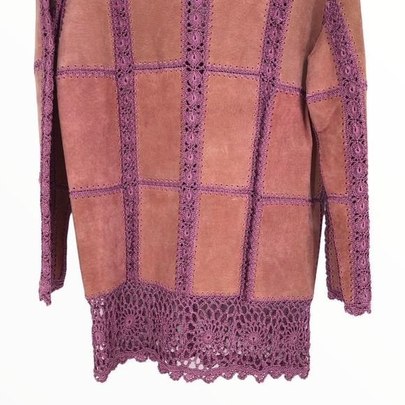 Y2K Vintage Mauve Pink Leather Patchwork Pieced Long Sleeve Top NWT size Medium - Picture 8 of 11